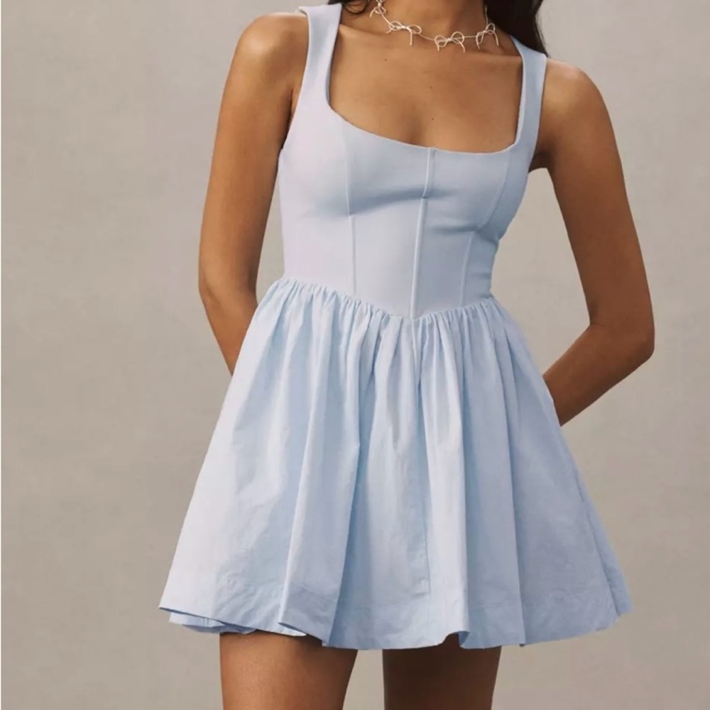 BHLDN Jemma Scoop-Neck Fit & Flare Mini Dress blue